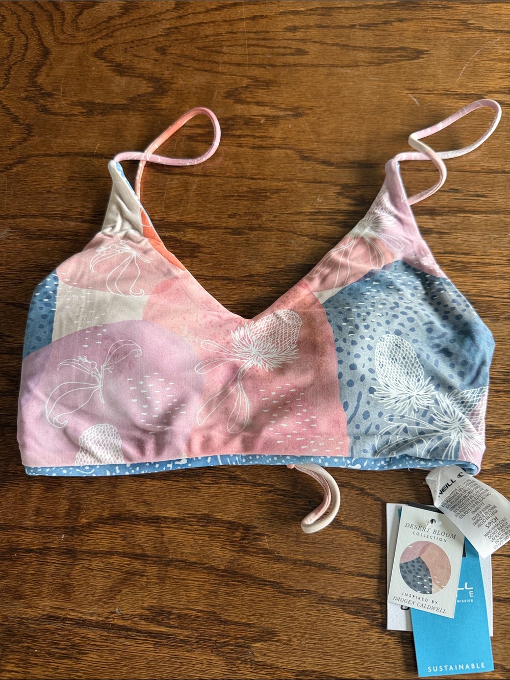 O'Neill Pink & Blue Floral Bralette Bikini Top